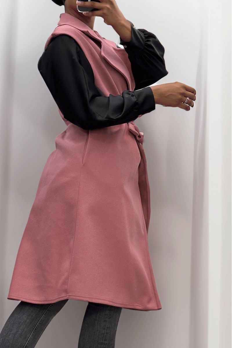 Trench long rose fluide sans manche avec ceinture - 8