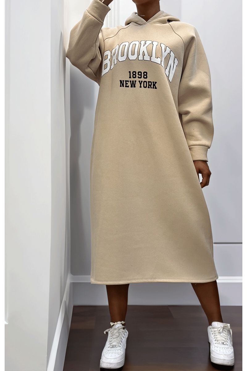Robe tunique beige avec capuche - 2
