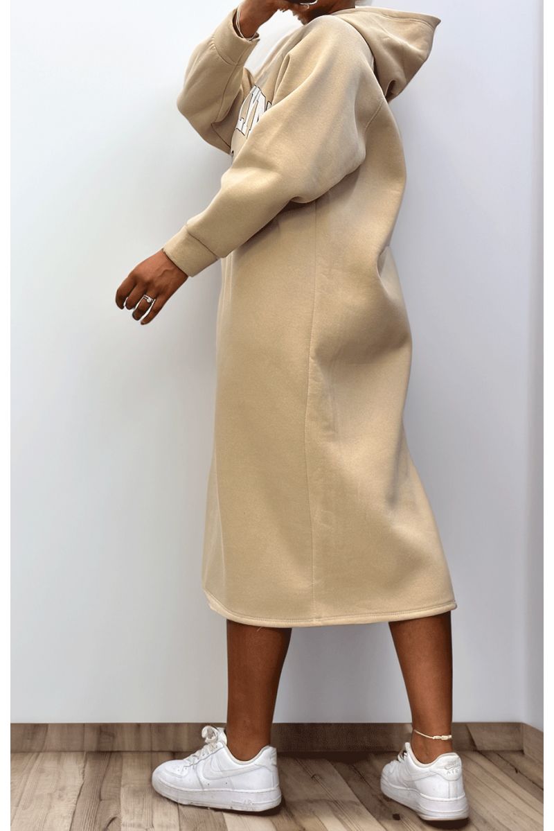 Robe tunique beige avec capuche - 3