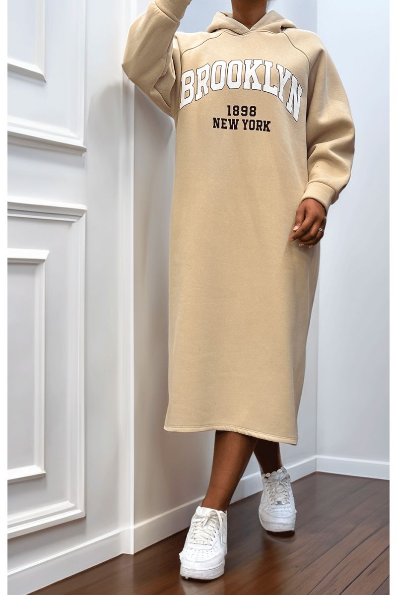 Robe tunique beige avec capuche - 4
