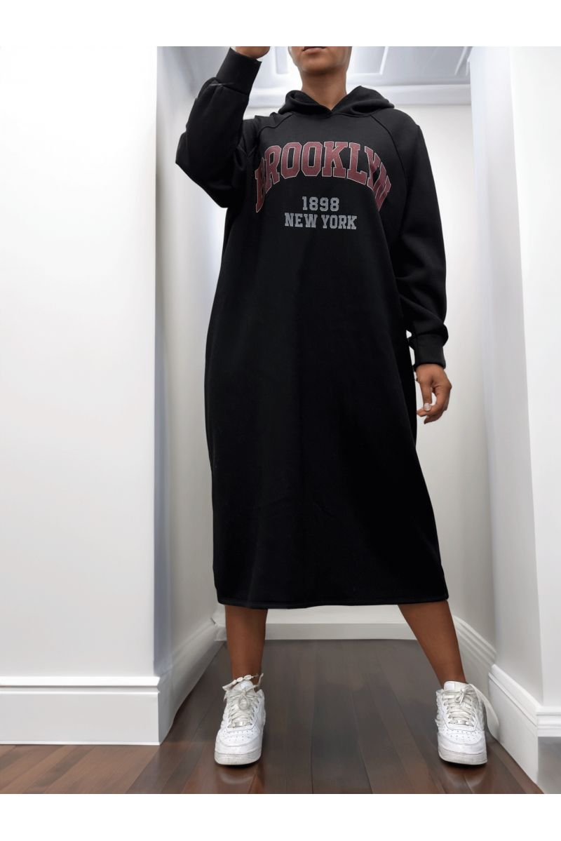 Black tunic dress with hood - 1