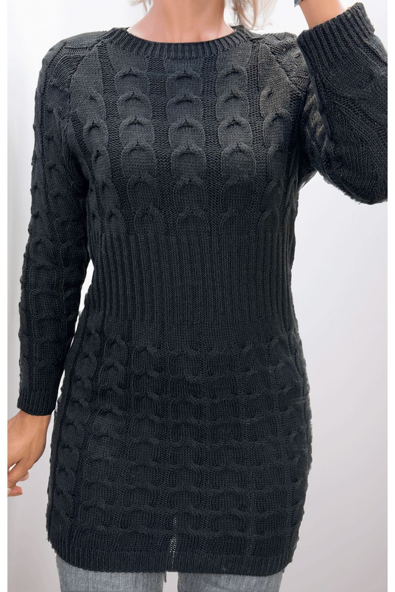 Robe en maille torsadée noir - 1