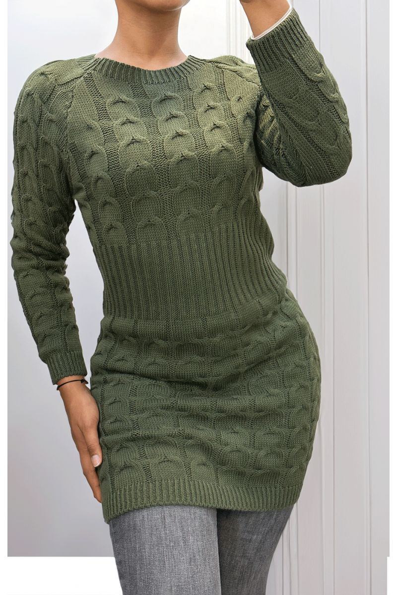 Robe en maille torsadée kaki - 2