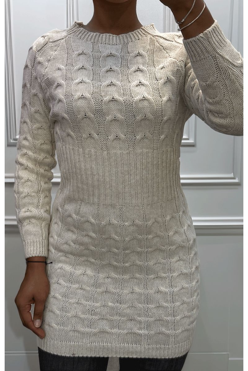 Robe en maille torsadée beige - 1 Robe en maille torsadée beige - 1