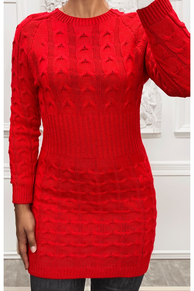 Robe en maille torsadée rouge - 1