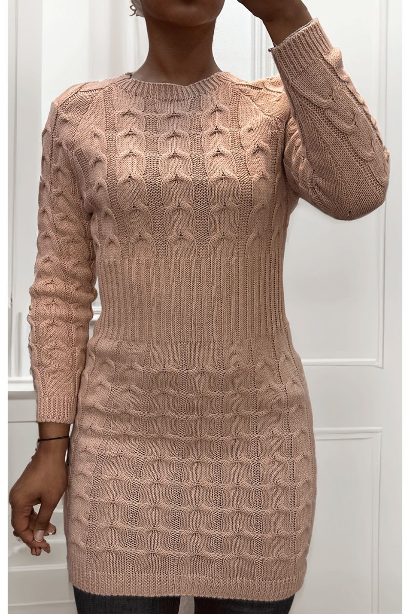 Robe en maille torsadée rose - 1 Robe en maille torsadée rose - 1