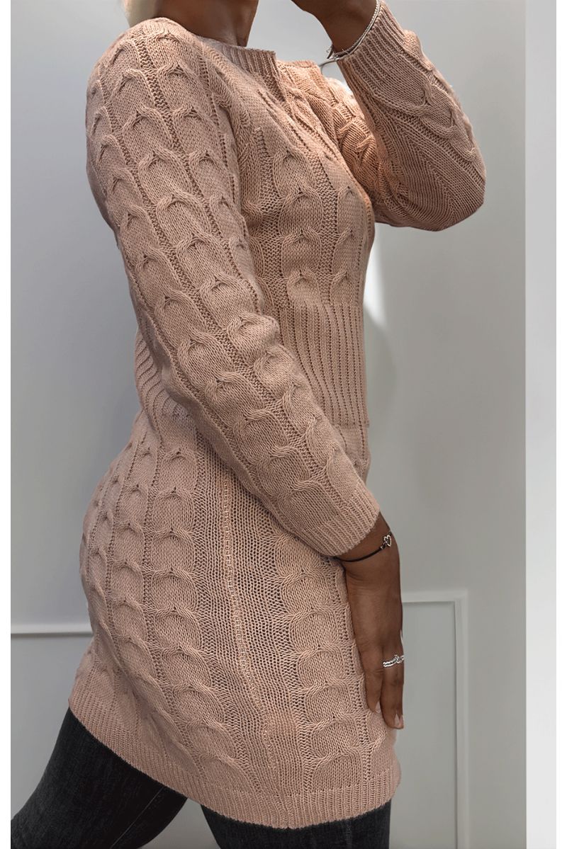 Robe en maille torsadée rose - 3 Robe en maille torsadée rose - 3