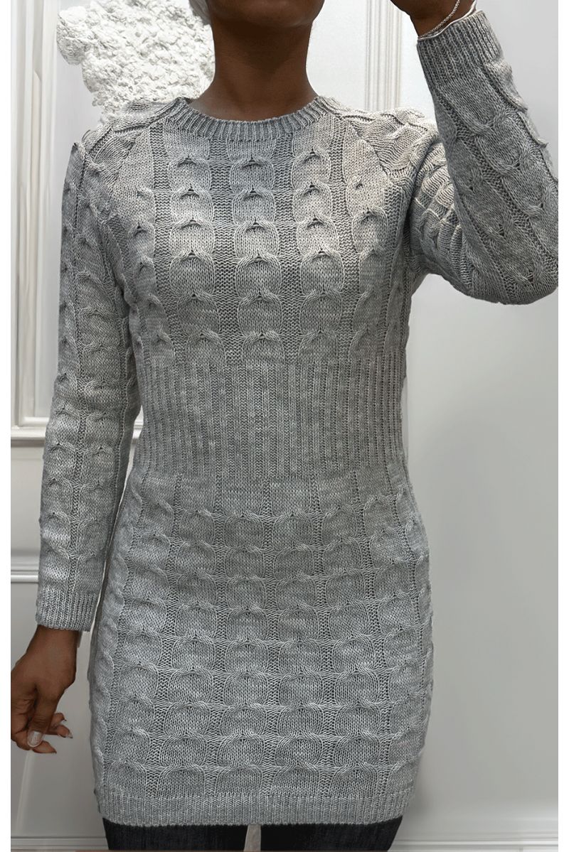 Robe en maille torsadée gris - 1