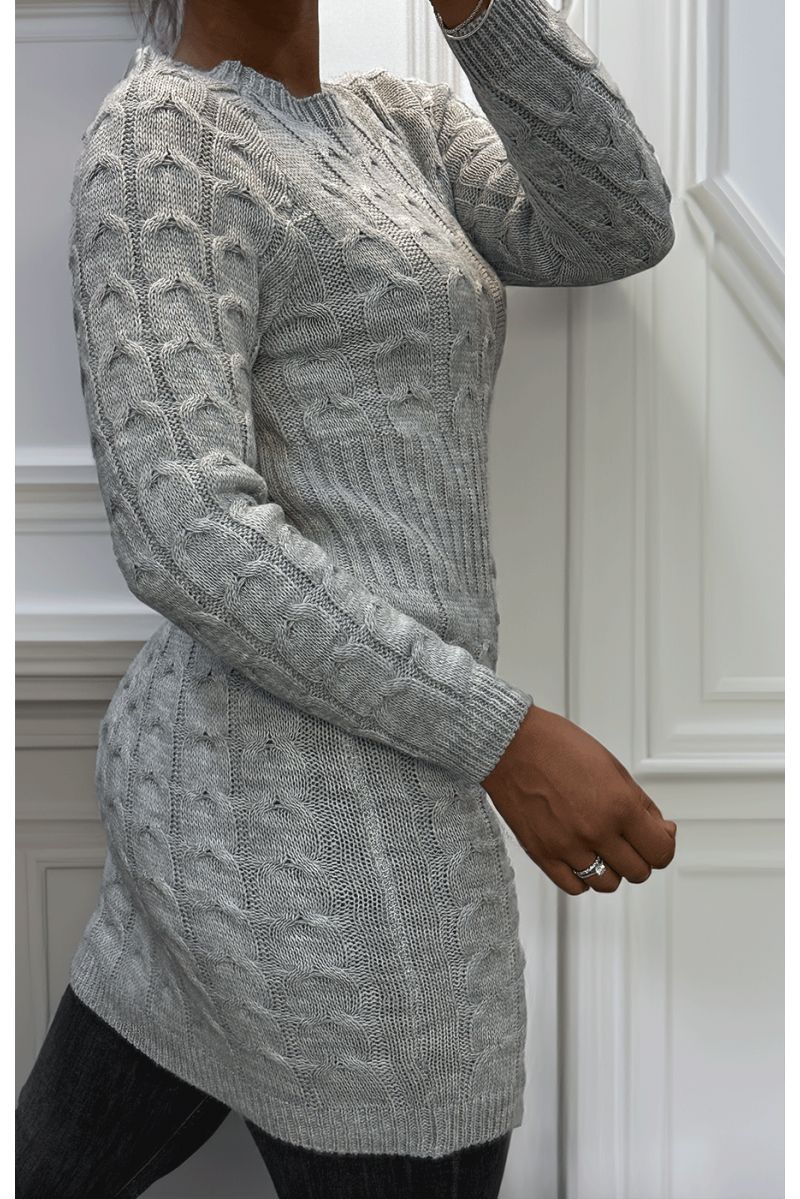 Robe en maille torsadée gris - 3