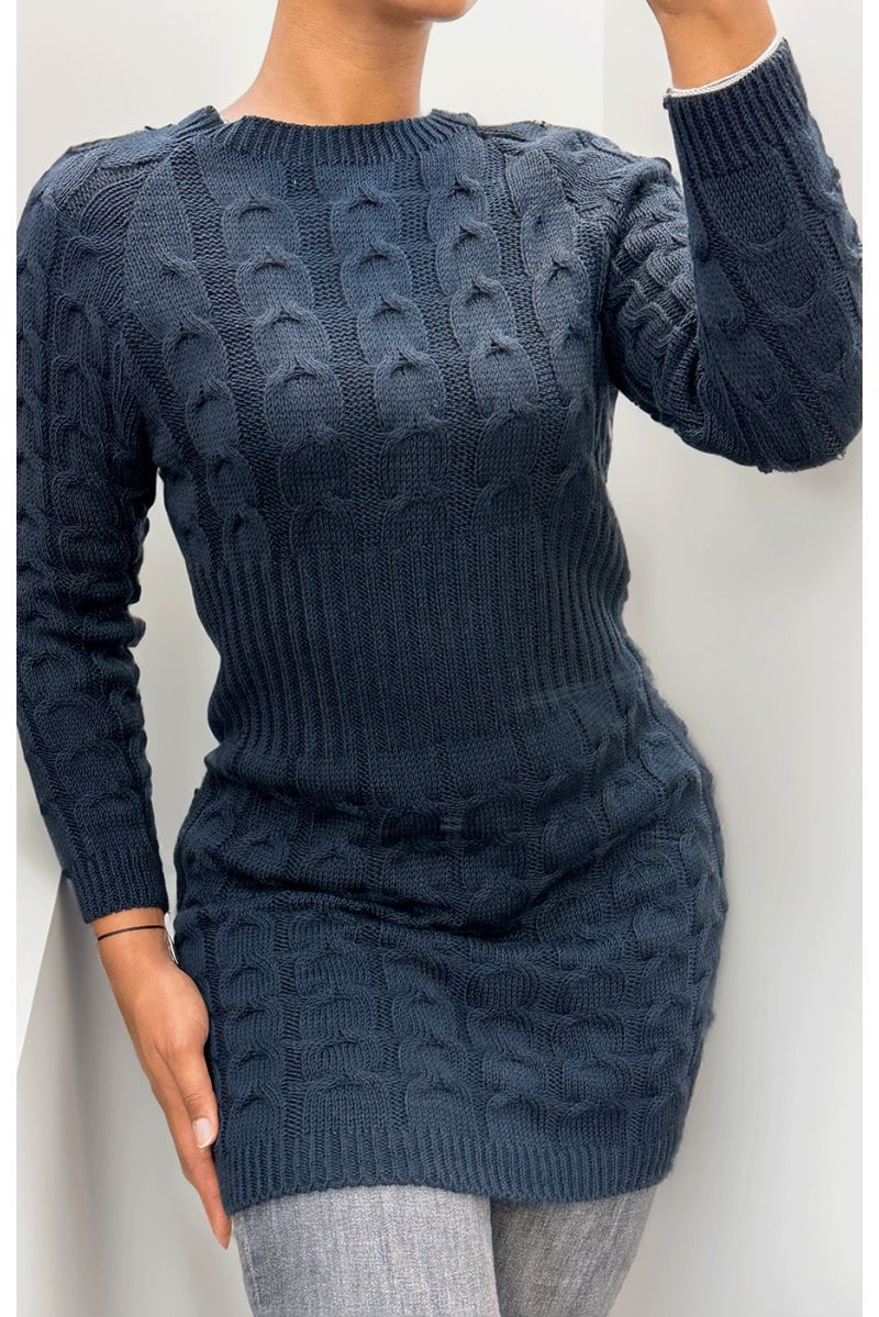 Robe en maille torsadée marine - 2