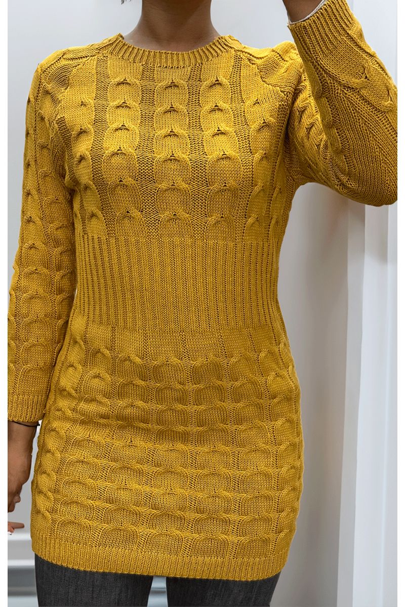Robe en maille torsadée moutarde - 1