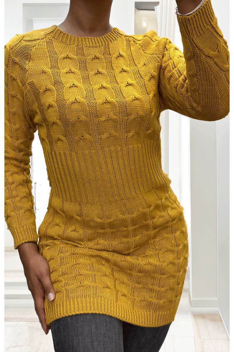Robe en maille torsadée moutarde - 2