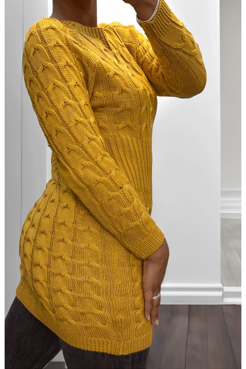 Robe en maille torsadée moutarde - 3