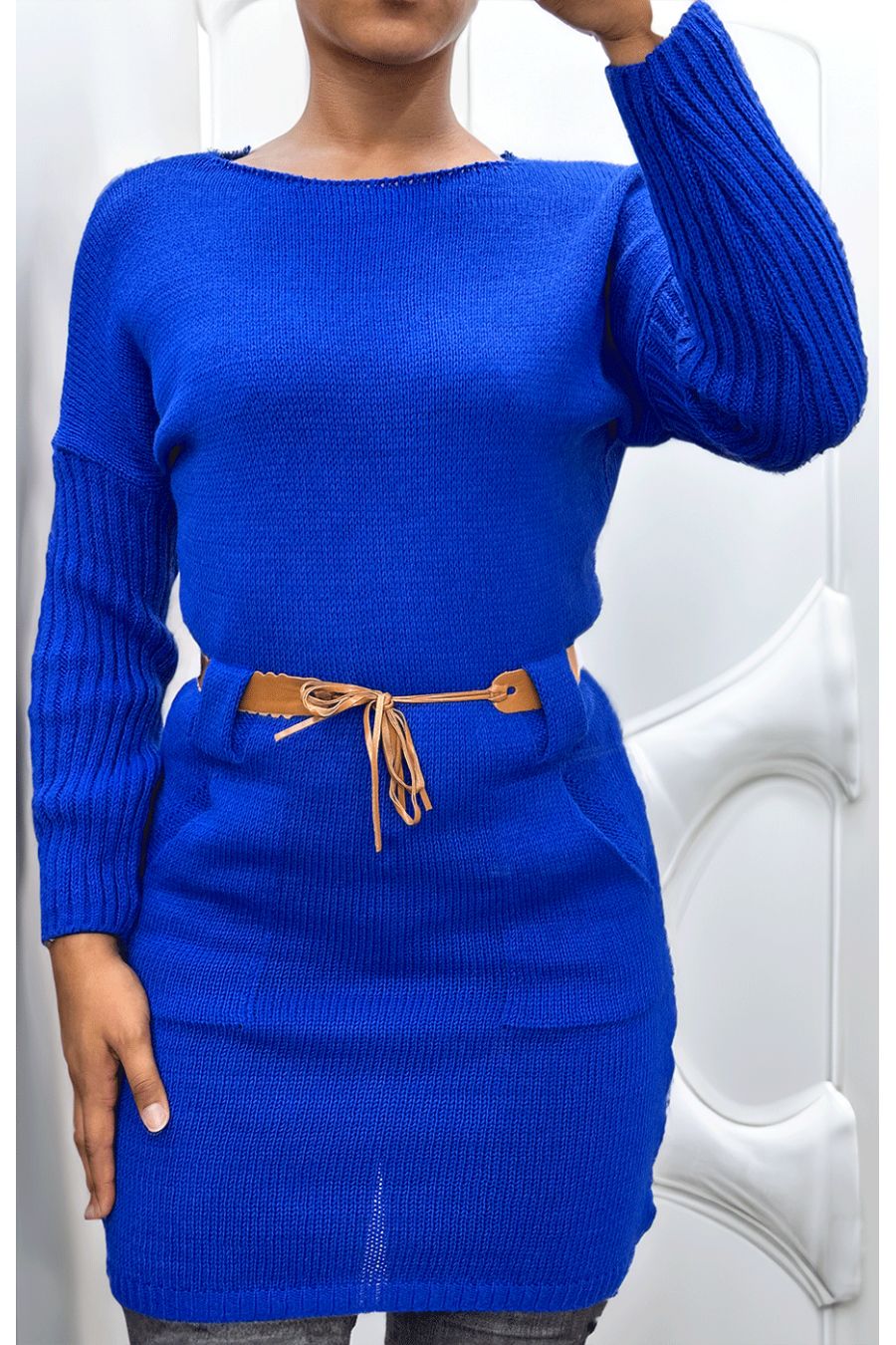 Royal cable knit dress with belt - 1