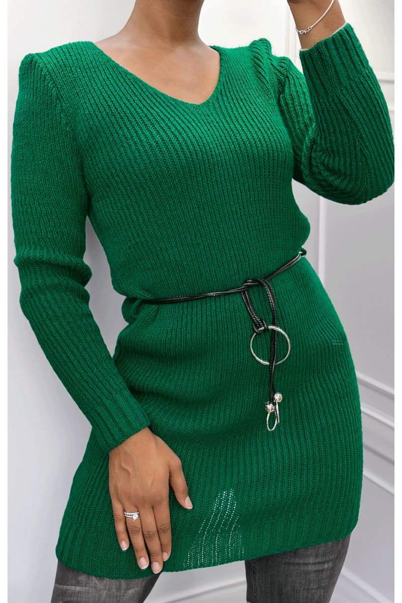 Green cable knit tunic dress - 2