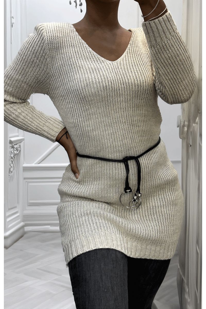 Beige kabelgebreide tuniekjurk - 2