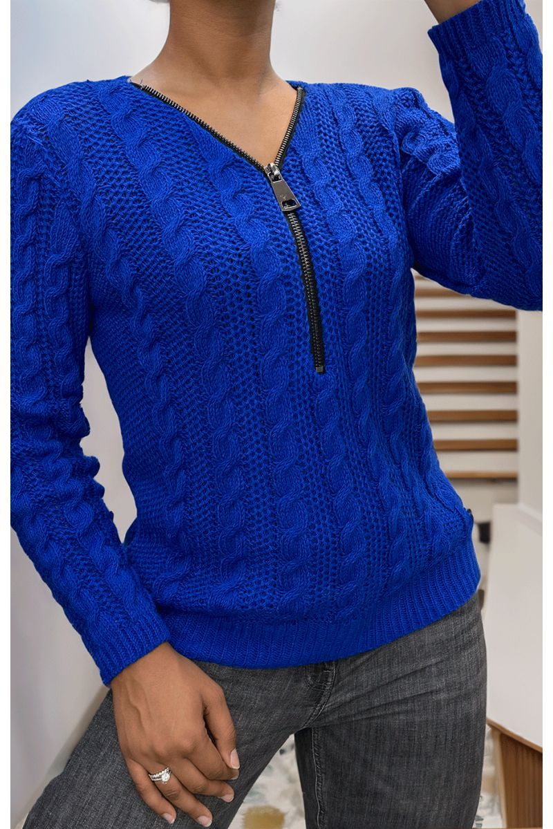 Royal cable knit sweater with zip at the collar - 2