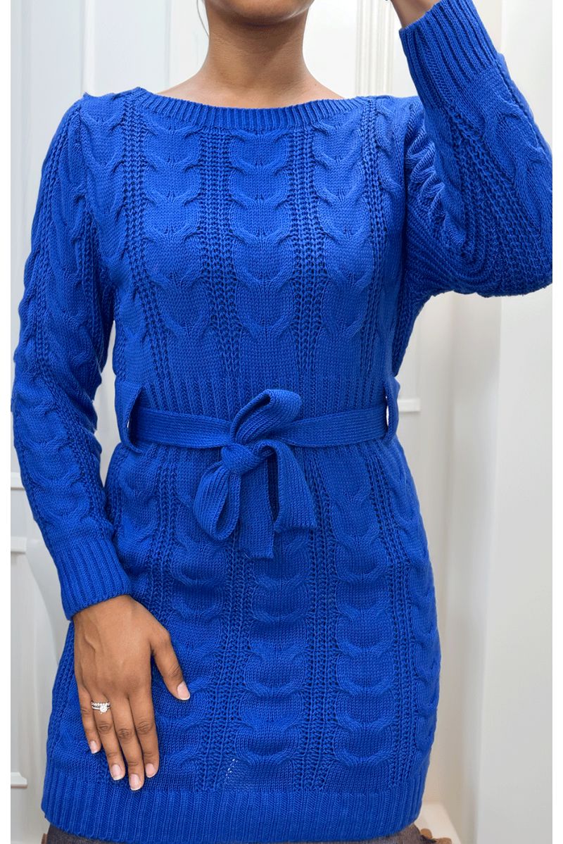 Royal cable knit dress with belt - 1