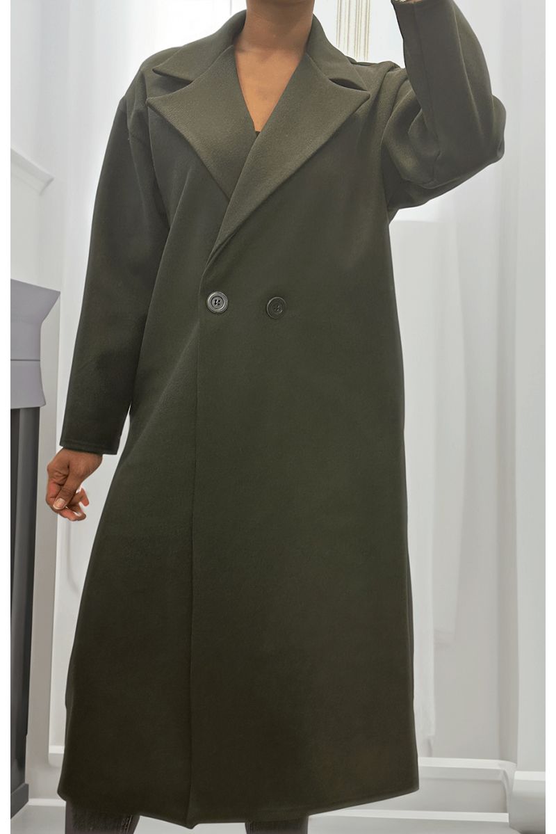 Lange, vloeiende kaki trenchcoat - 1
