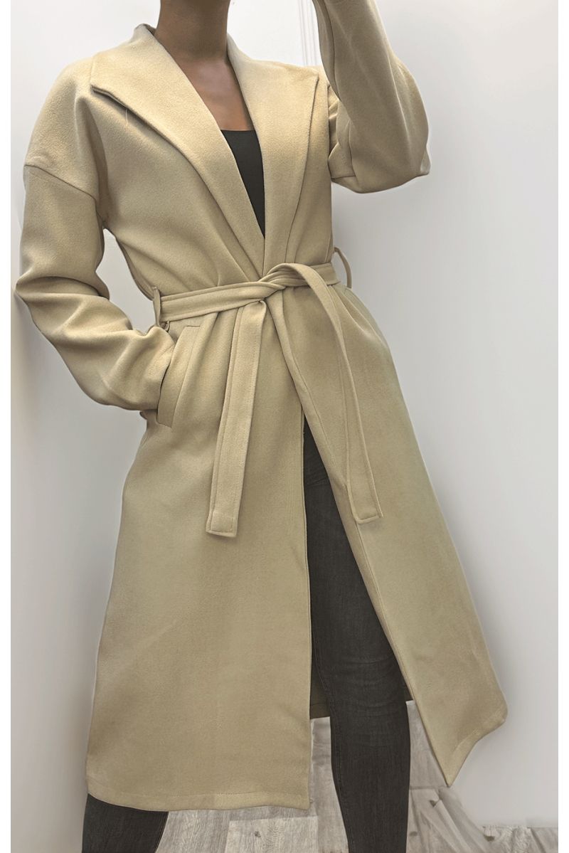 Trench long fluide taupe avec ceinture  - 2