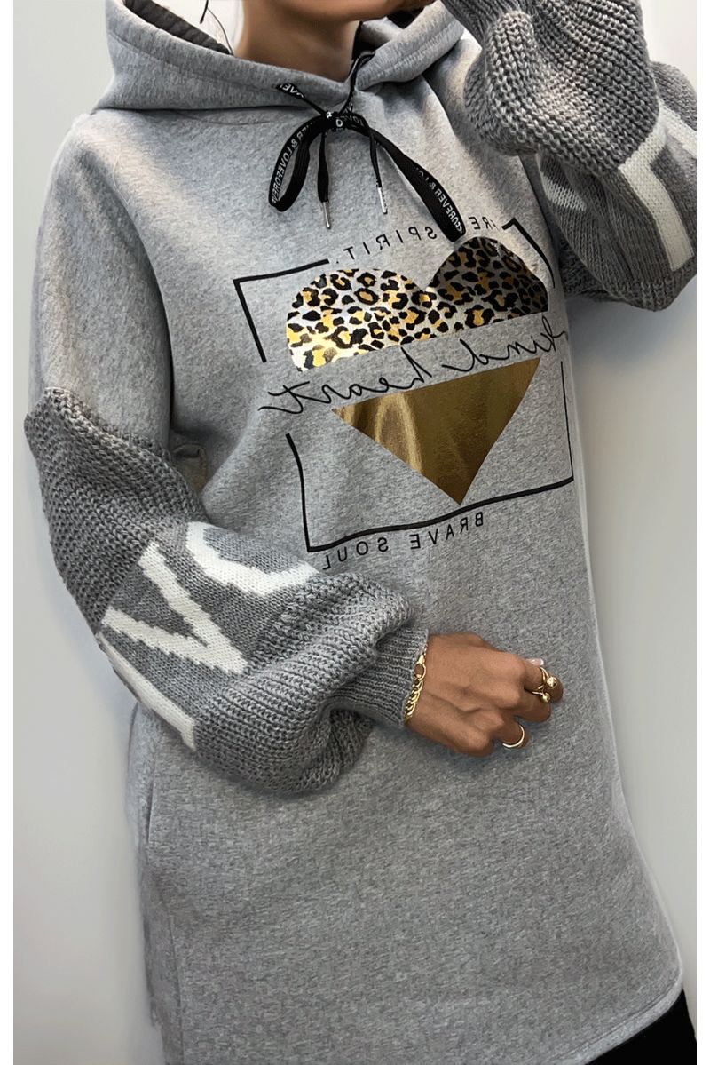 Robe tunique gris avec capuche - 2