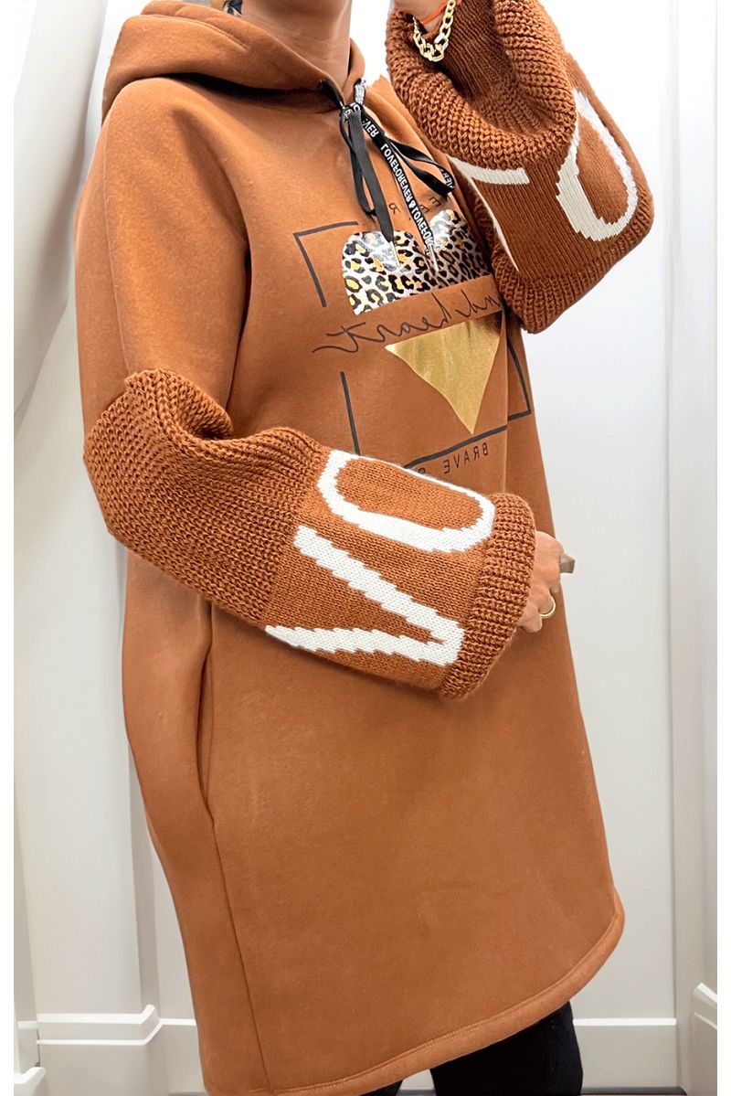 Camel tunic dress with hood - 3