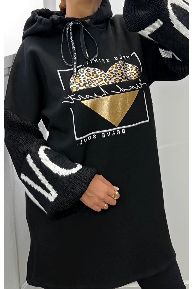 Robe tunique noir avec capuche - 2