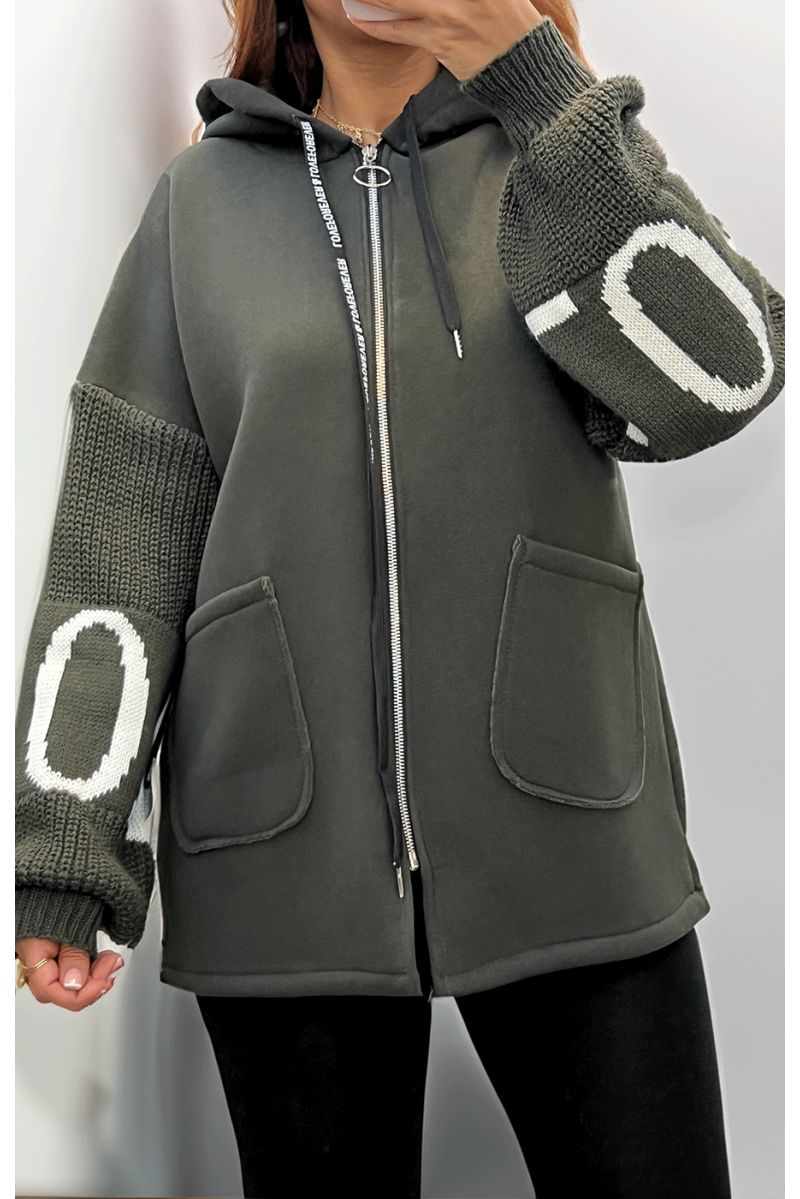Gilet kaki avec des manches en tricot - 1