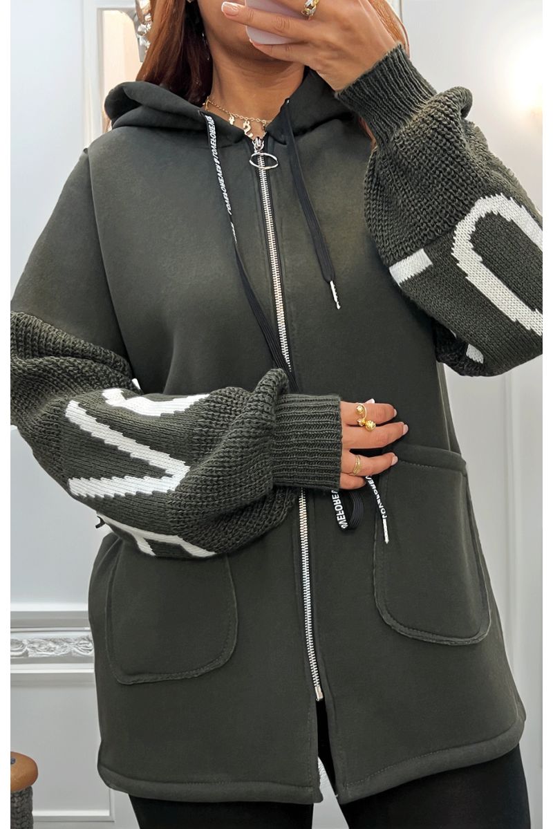 Gilet kaki avec des manches en tricot - 2