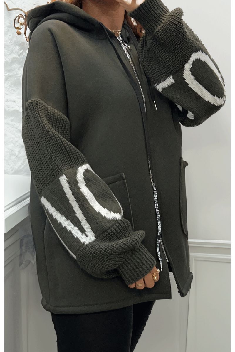 Gilet kaki avec des manches en tricot - 3