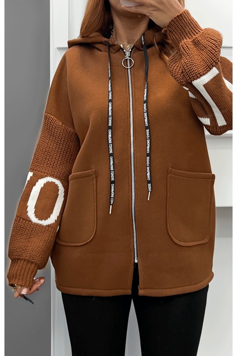 Gilet Camel avec des manches en tricot - 1