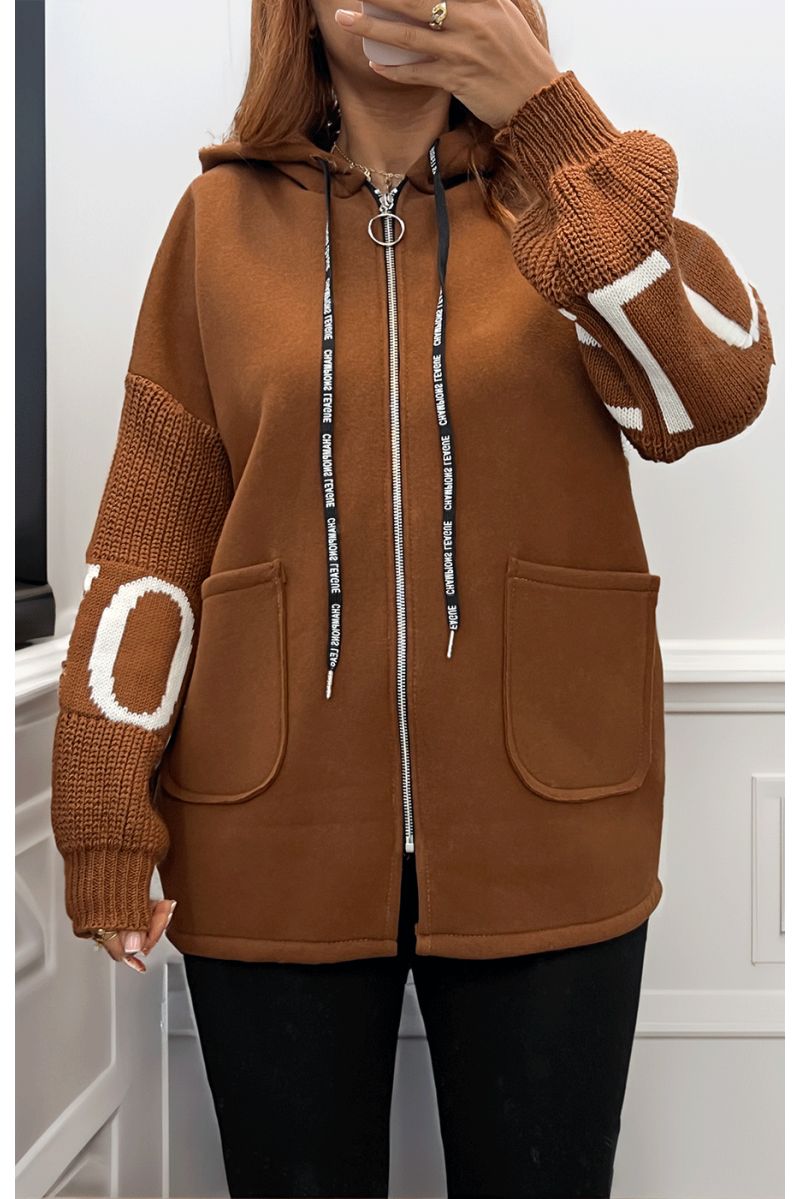 Gilet Camel avec des manches en tricot - 2