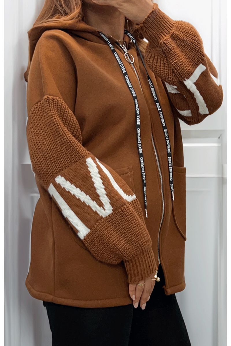 Gilet Camel avec des manches en tricot - 4