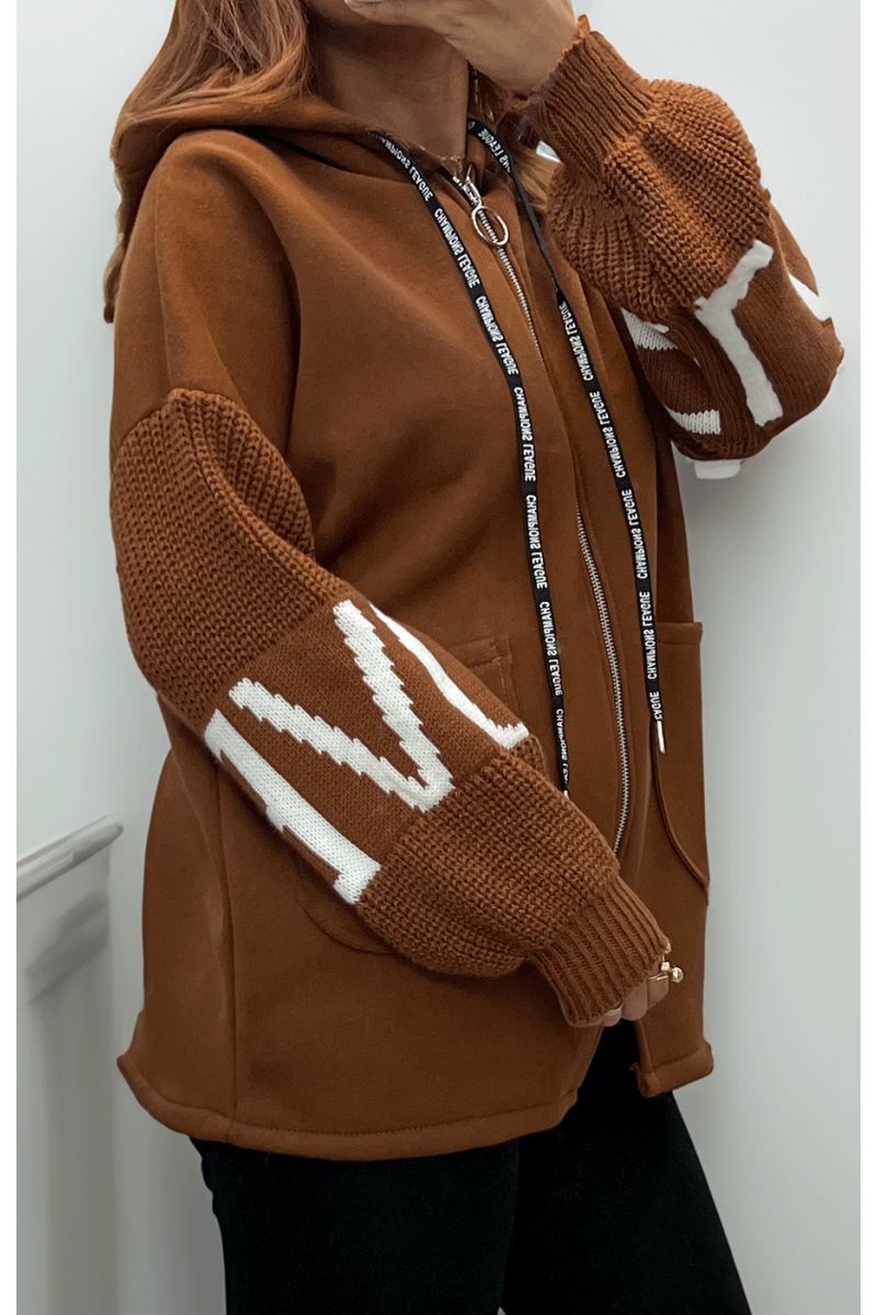 Gilet Camel avec des manches en tricot - 5