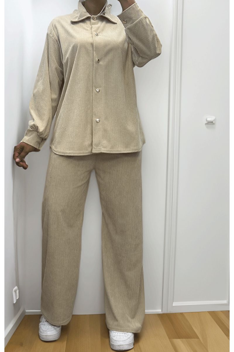 Set van overhemd en broek met beige geribbeld effect - 5