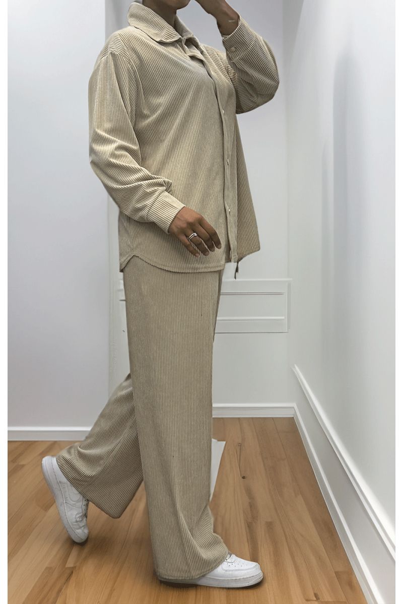 Set van overhemd en broek met beige geribbeld effect - 6