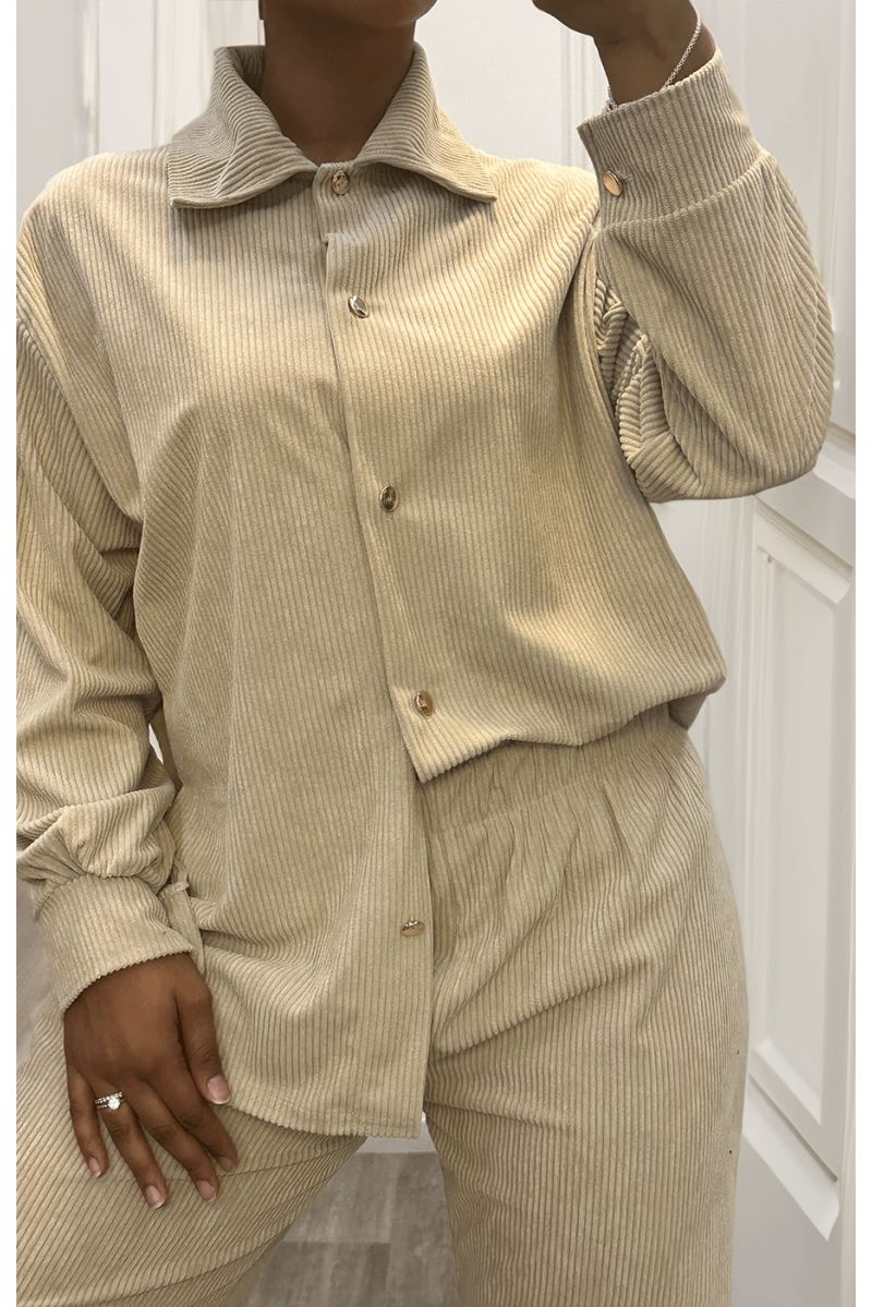 Set van overhemd en broek met beige geribbeld effect - 7