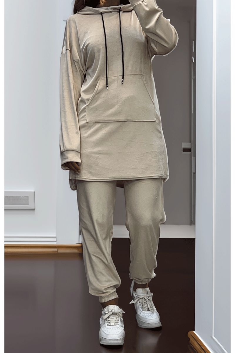 Ensemble tunique et pantalon beige - 1