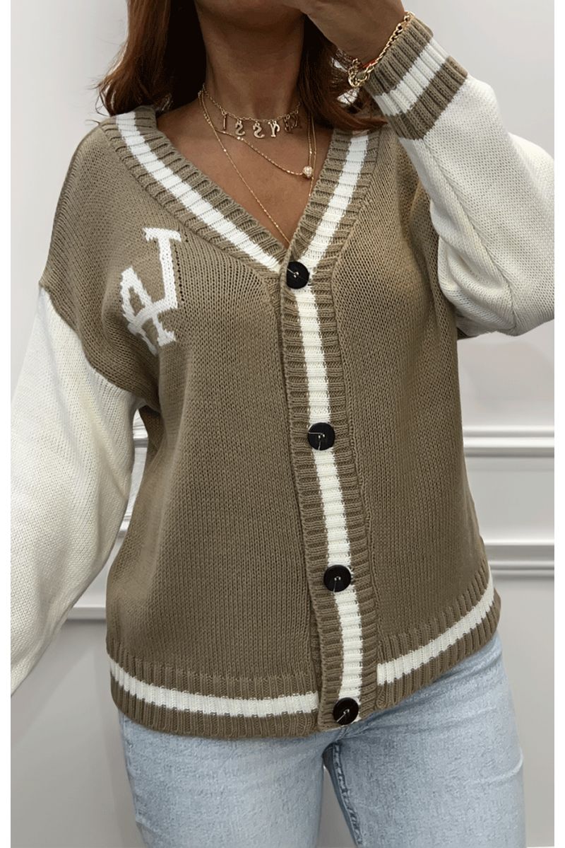 LA printed taupe cardigan - 1
