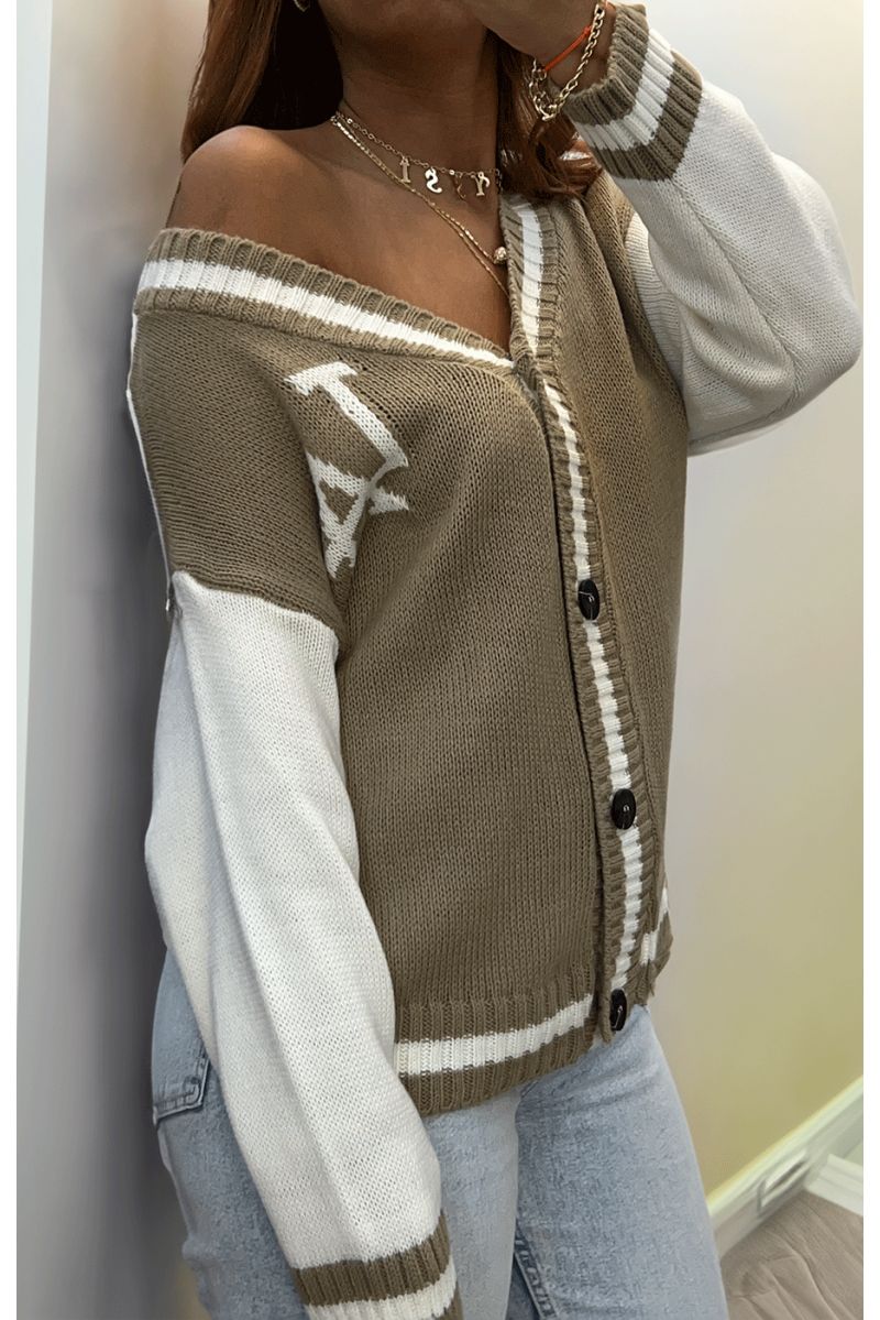 Taupe vest met LA-print - 2