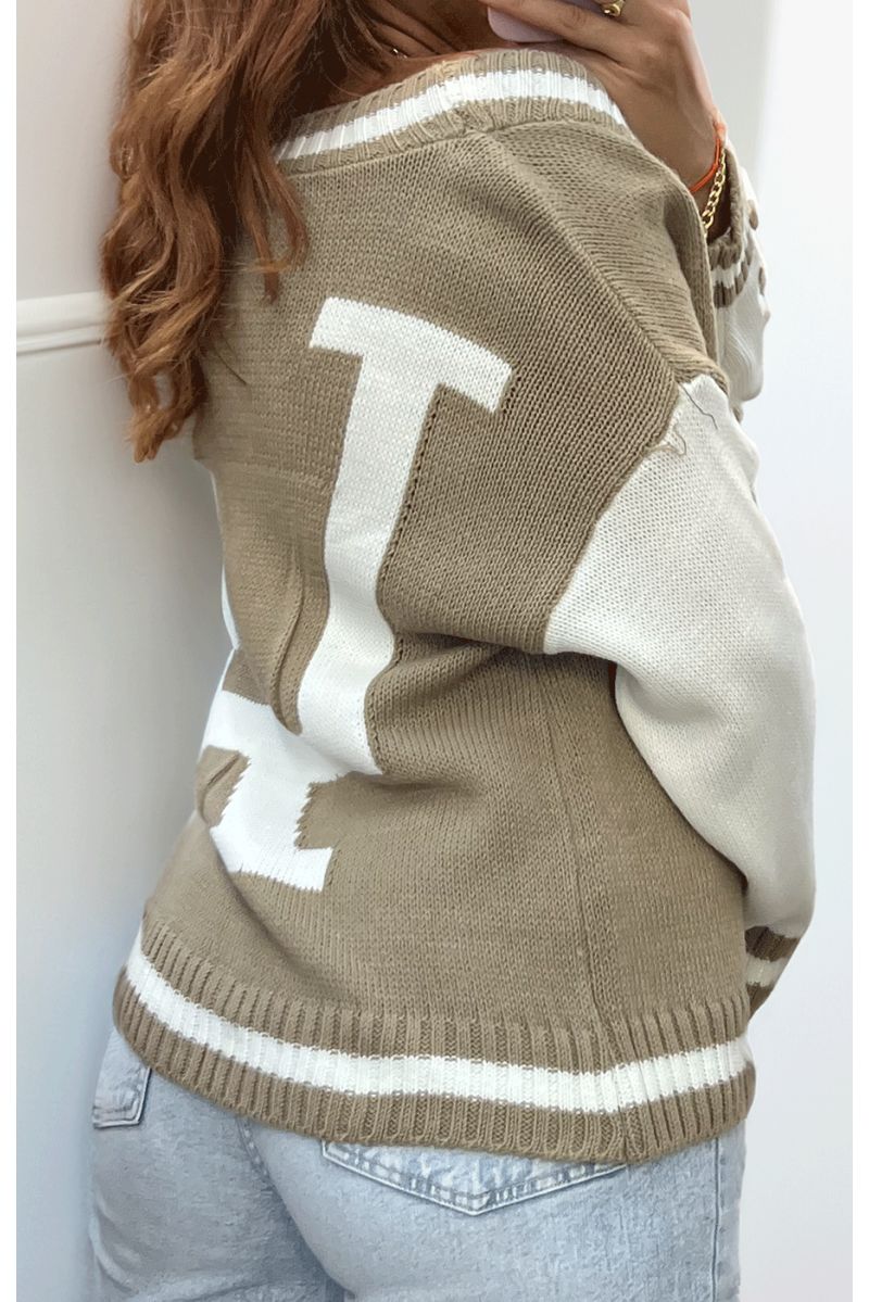 Taupe vest met LA-print - 3