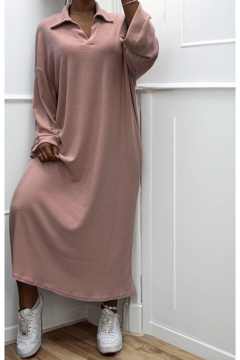 Robe simple rose col V - 2