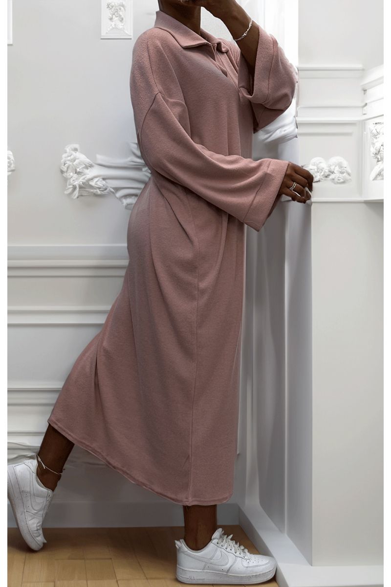 Robe simple rose col V - 3