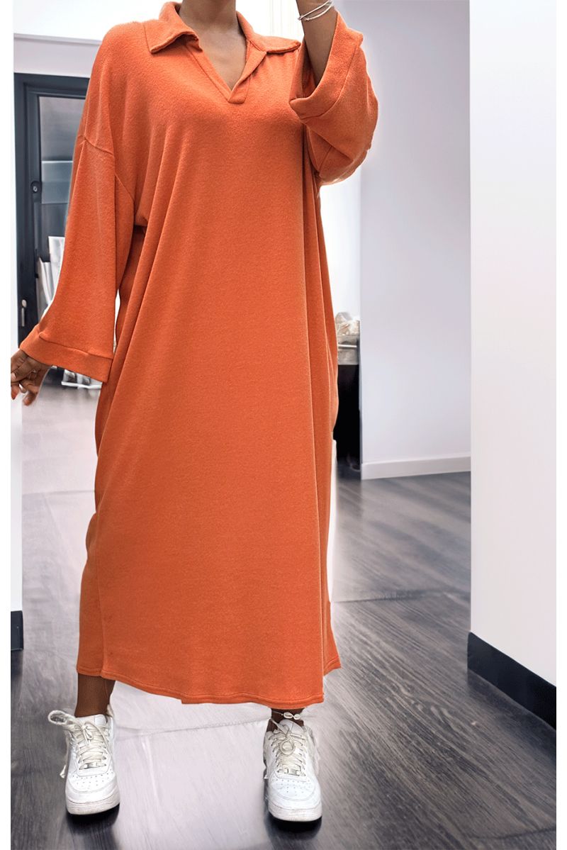 Robe simple corail col V - 1