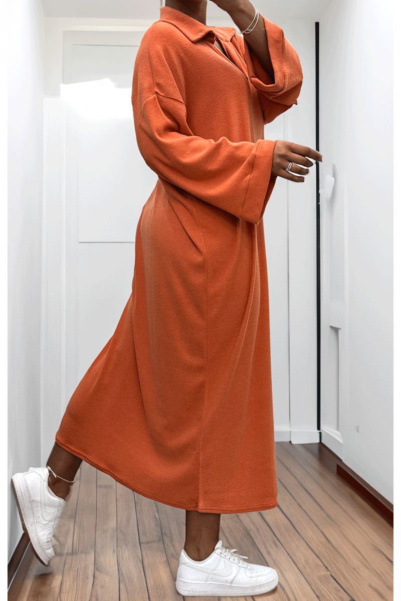 Robe simple corail col V - 3