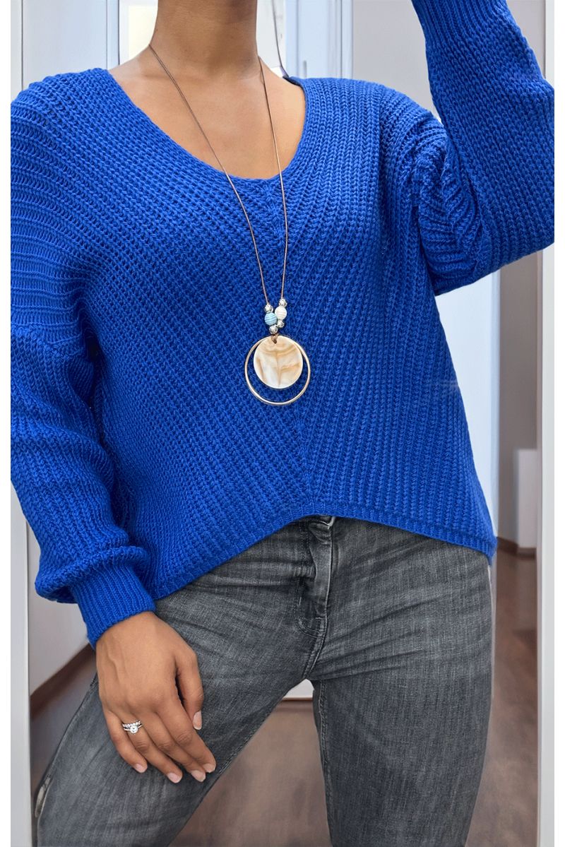 Pull royal en maille torsadée avec sautoir - 2