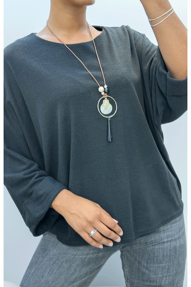 Zwarte top met ronde hals en ketting - 2
