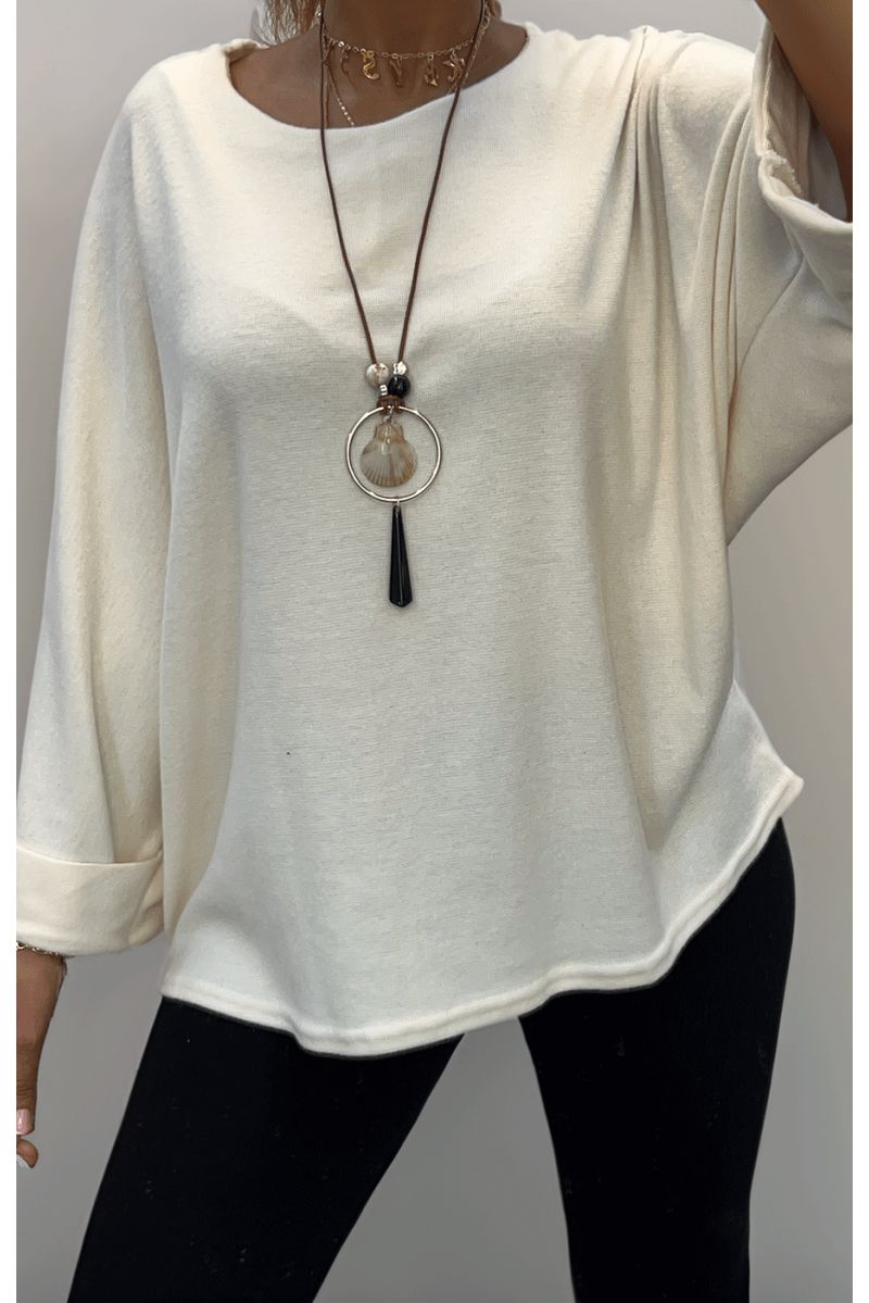 Witte top met ronde hals en ketting - 2