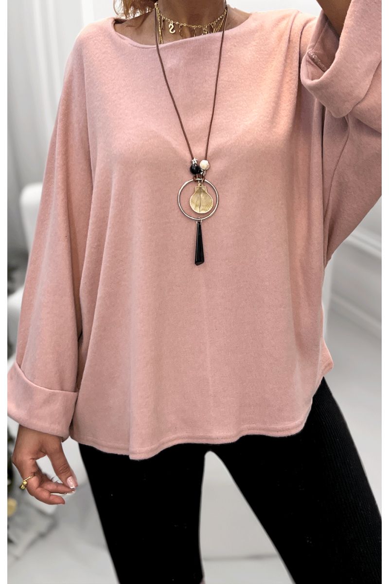 Haut rose col rond avec sautoir - 2
