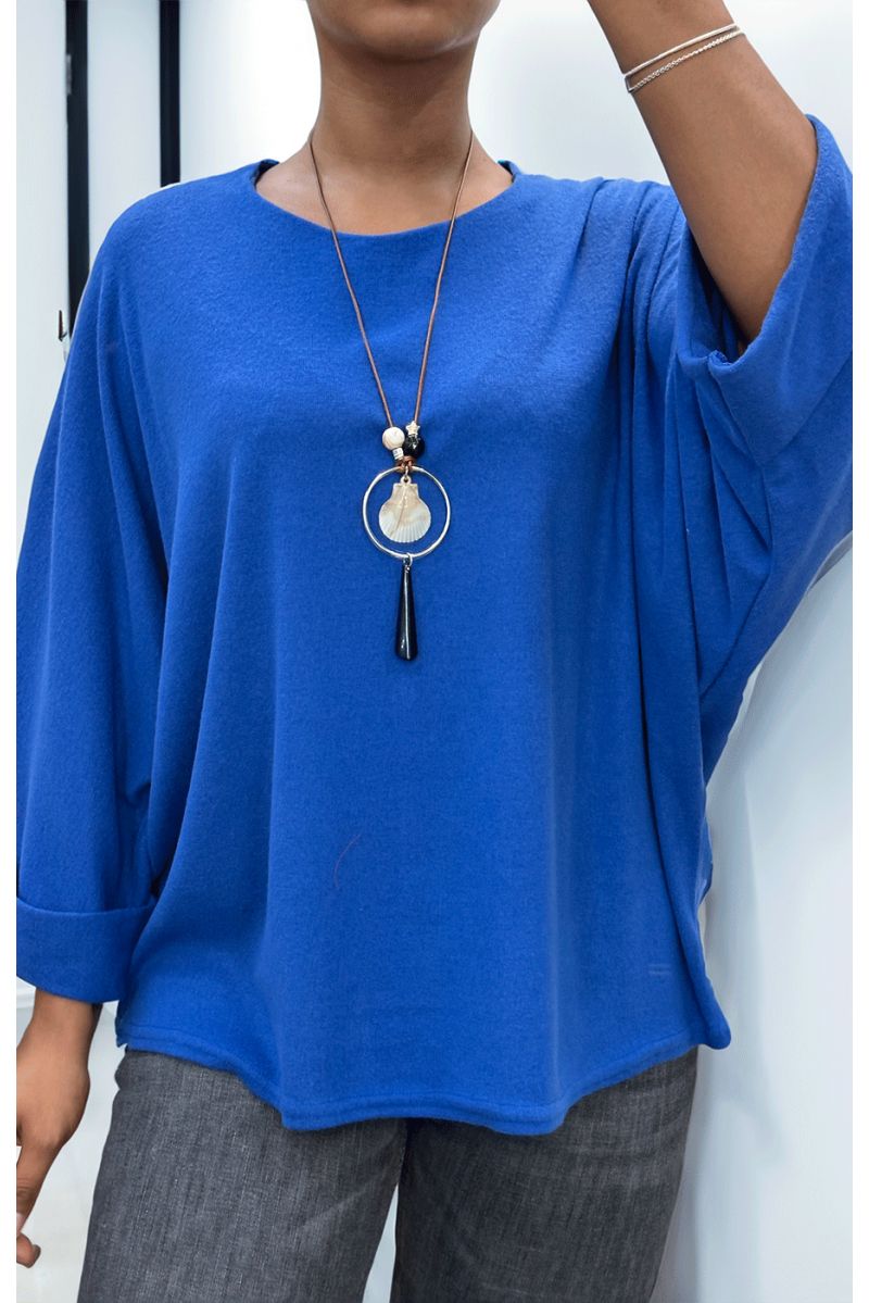 Royal round neck top with long necklace - 1